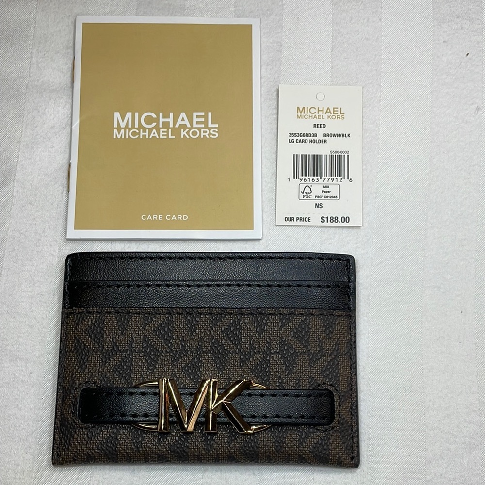 Michael Kors Reed Brown Card Holder Case Wallet Leather - Picture 2 of 4
